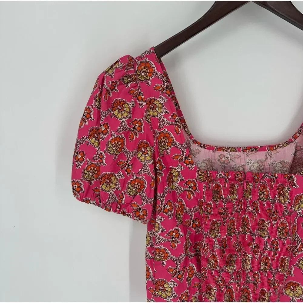 J. Crew Collection Puff-sleeve squareneck top in Ratti® pink blooms print Sz 4